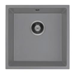 GraniteMy Universal Granit Grau Spüle 40x40 cm Aufbau, Unterbau und Flächenbündiger Einbau mit Gun Metal Plug 1208970750