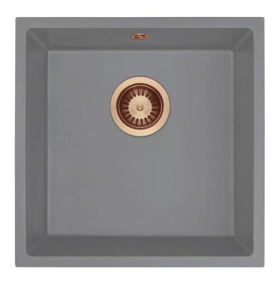 GraniteMy Universal Granit Grau Spülbecken 40x40 cm Aufbau, Unterbau und Flächenbündiger Einbau mit Kupferstopfen 1208970753