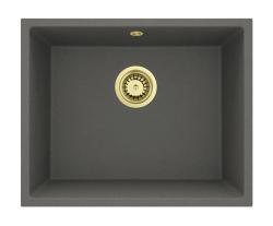 GraniteMy Universal Granit Grau, dunkel Spülbecken 50x40 cm Aufbau, Unterbau und Flächenbündiger Einbau mit goldenem Plug 1208970756