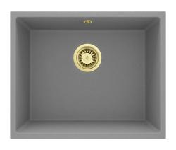GraniteMy Universal Granit Grau Spüle 50x40 cm Aufbau, Unterbau und Flächenbündiger Einbau mit Goldenem Stöpsel 1208970760