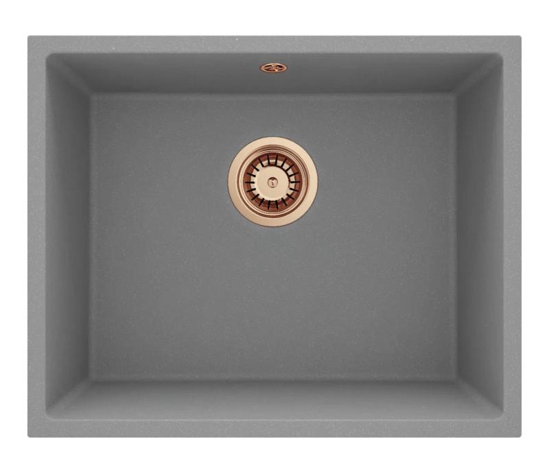GraniteMy Universal Granit Grau Spüle 50x40 cm Aufbau, Unterbau und Flächenbündiger Einbau mit Kupferstopfen 1208970761