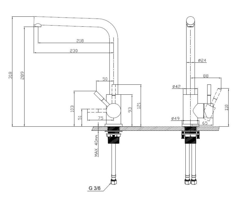 Pure.Sink Prestige Kombinationsset Edelstahl Spüle 50x40 cm mit Edelstahl Küchenarmatur 1208970762