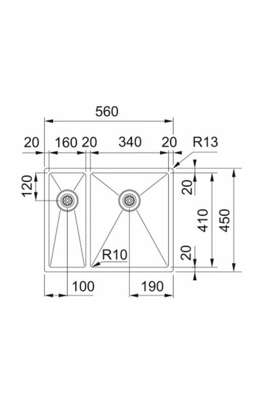 Franke Bolero Plus New R10 B2X 260-34-16 BR 1,5 Anderthalb Edelstahlspüle Flacheinbau, Unterbau und Aufbau 56x45 cm 127.0733.338