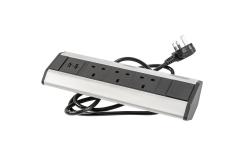 Schreibtisch Verlängerungskabel mit abgewinkelten 3x UK Steckdosen, 2x USB 2.1A 5V (Silber) OHNE LOGO