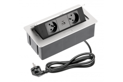 WEICHE Möbelsteckdose 2x Steckdose mit Erdung, USB A+C, Stromkabel mit Stecker, Aluminium.
