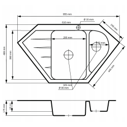Graniteland Amiata Granit Schwarz Eckwaschbecken Aufsatz 955 x 489 mm mit Edelstahlstopfen 1208971120