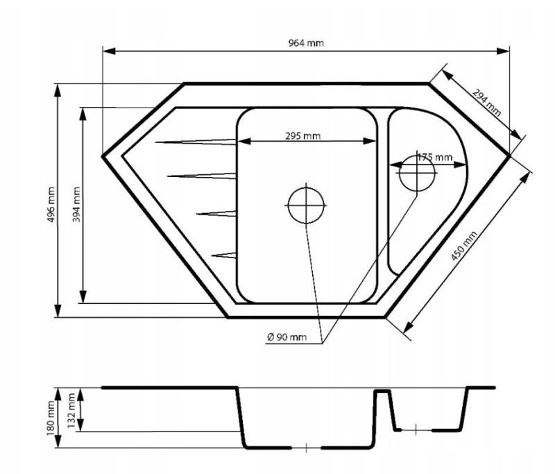 Graniteland Amiata Granit Schwarz Eckspüle Aufbau 965x496mm mit Edelstahl Plug 1208971120