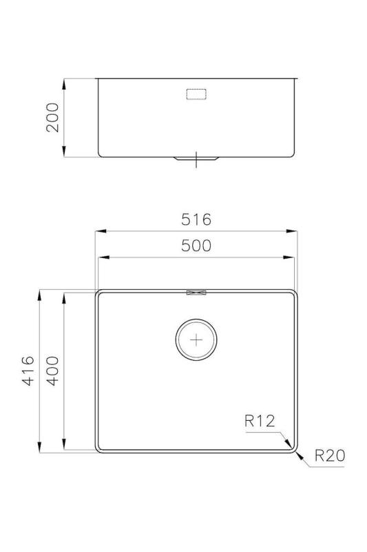 Foster Phantom Slimline Edelstahl Spüle 50x40cm Unterbau für keramische Arbeitsplatten 1208971122