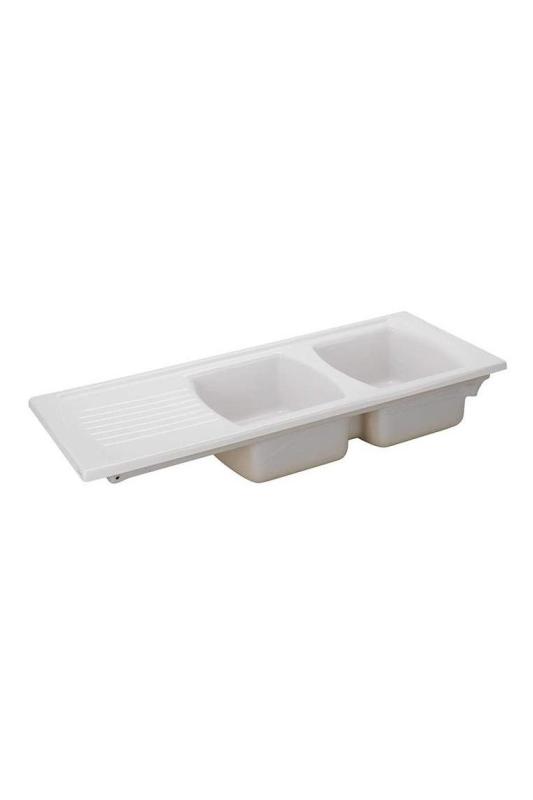 Ausmann Ceramic Crest Doppelte Keramische Weiße Spüle mit Abtropffläche 1205 x 500 mm 1208971132