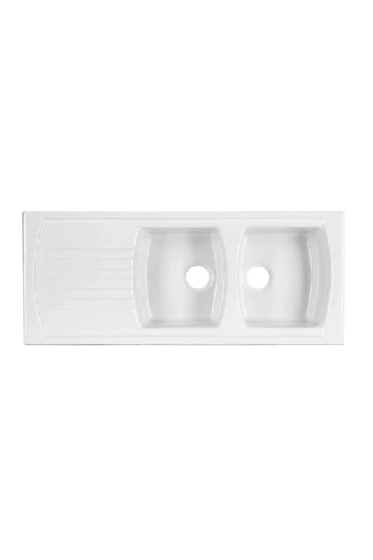 Ausmann Ceramic Crest Doppelte Keramische Weiße Spüle mit Abtropffläche 1205 x 500 mm 1208971132