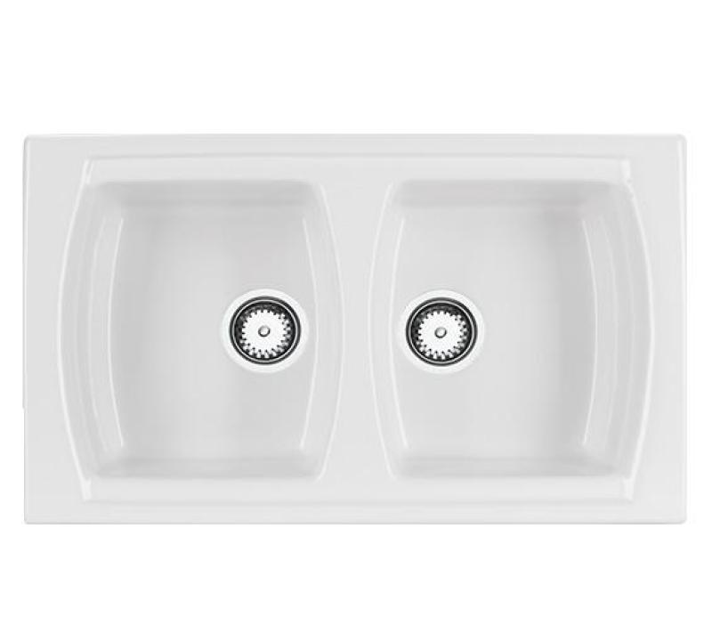 Ausmann Ceramic Crest Doppelte Keramik Weiß Spüle 860 x 500 mm 1208971133