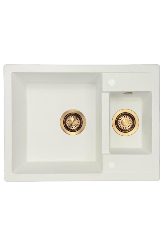 GraniteMy Smart extra flacher 1,5 Granit-Aufbau weißes Spülbecken 58x44cm mit Kupfer-Stecker 1208970052
