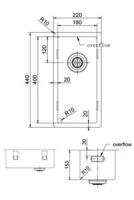 Pure.Sink Exclusivo kleiner Edelstahlspüle 18x40 cm 10mm Radius Unterbau, Flacheneinbau und Aufbau PEX1840-02
