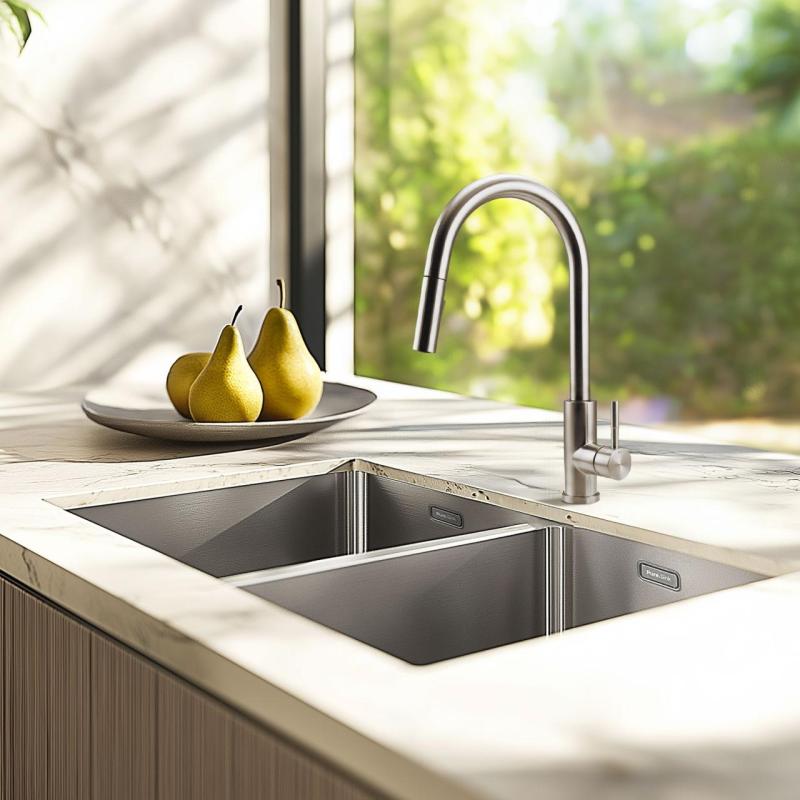 Pure.Sink Prestige Doppelte Edelstahl Spüle 70x40 cm 10mm Radius Unterbau, Flachbau und Aufbau PPG343440-02