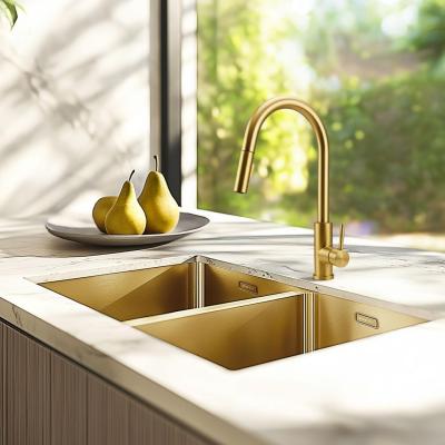 Pure.Sink Prestige Doppelte Goldene Spüle 70x40 cm 10mm Radius Unterbau, Flachbau und Aufbau PPG343440-60