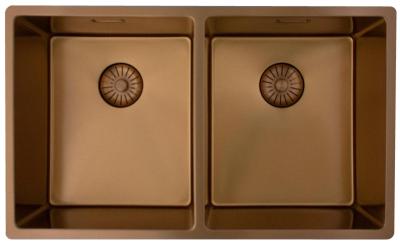 Pure.Sink Prestige Doppeltes Kupfer Spülbecken 70x40cm 10mm Radius Unterbau, Flächenbündiger Einbau und Aufbau PPG343440-62