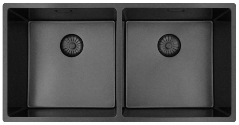 Pure.Sink Prestige Doppelte Gun Metal Spüle 82x40 cm 10mm Radius Unterbau, Flachbau und Aufbau PPG404040-61