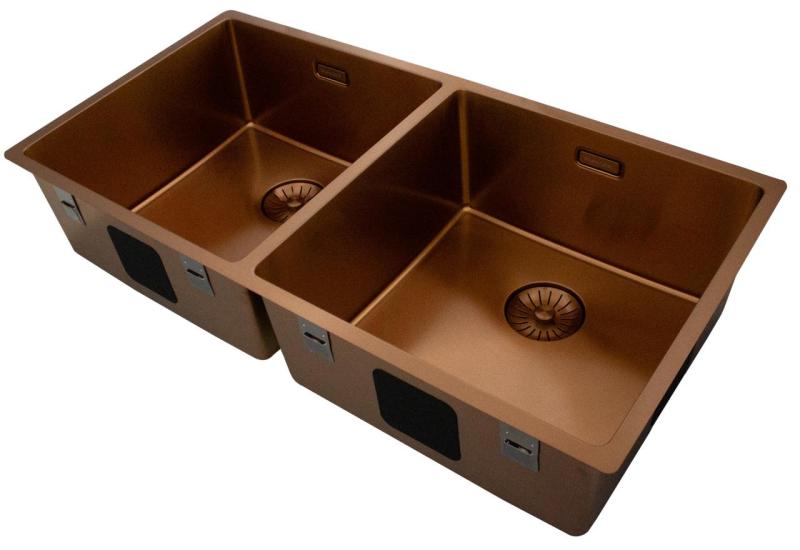Pure.Sink Prestige Doppelte Kupferspüle 82x40 cm 10mm Radius Unterbau, Flachbau und Aufbau PPG404040-62