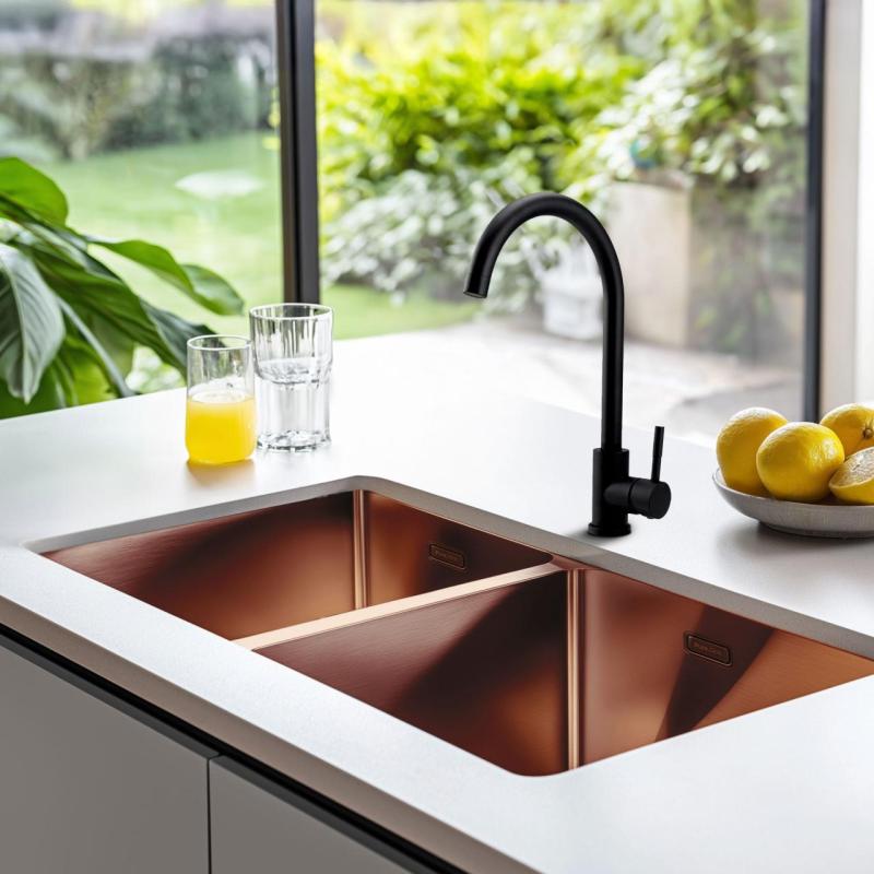 Pure.Sink Prestige Doppelte Kupferspüle 82x40 cm 10mm Radius Unterbau, Flachbau und Aufbau PPG404040-62