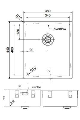Pure.Sink Exclusivo Edelstahlspüle 34x40 cm 10mm Radius Unterbau, Flächenbündiger Einbau und Aufbau PEX3440-02