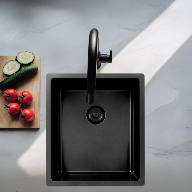 Pure.Sink Exclusivo Gun Metal Spüle 34x40 cm 10mm Radius Unterbau, Flächenbündig und Aufbau PEX3440-61