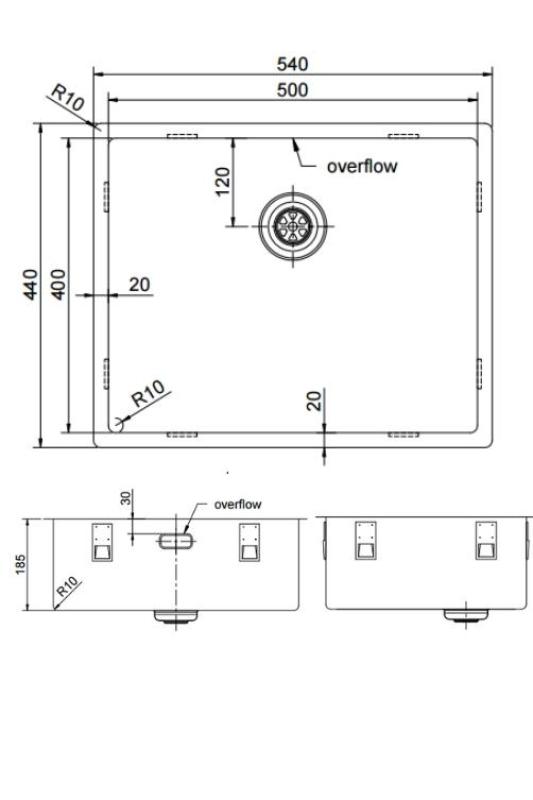 Pure.Sink Exclusivo Goldene Spüle 50x40 cm 10mm Radius Unterbau, Flächenbündig und Aufbau PEX5040-60