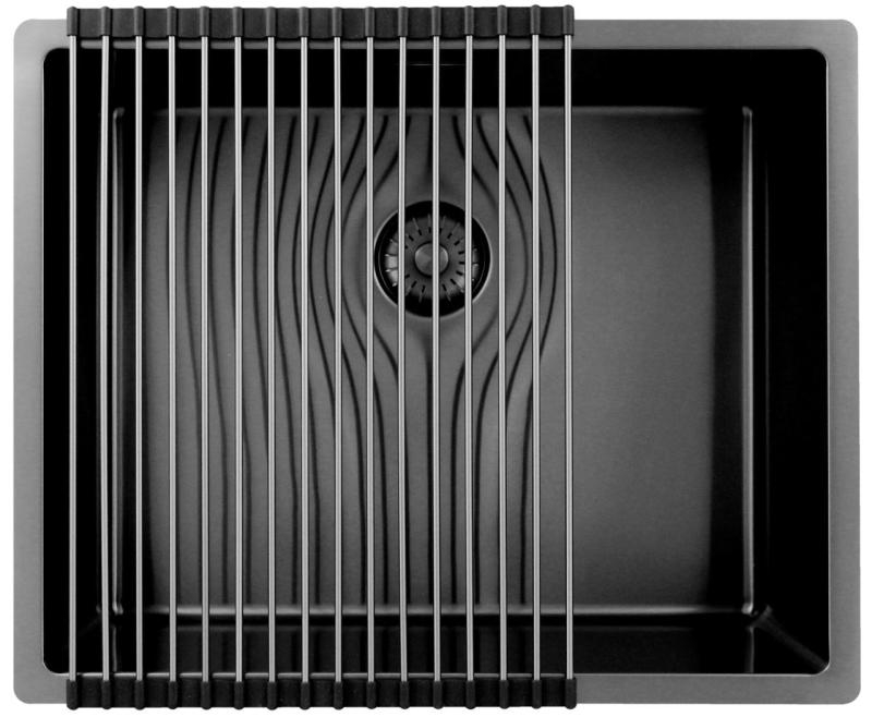 Pure.Sink Exclusivo Gun Metal Spüle 50x40 cm 10mm Radius Unterbau, Flächenbündiger Einbau und Aufbau PEX5040-61