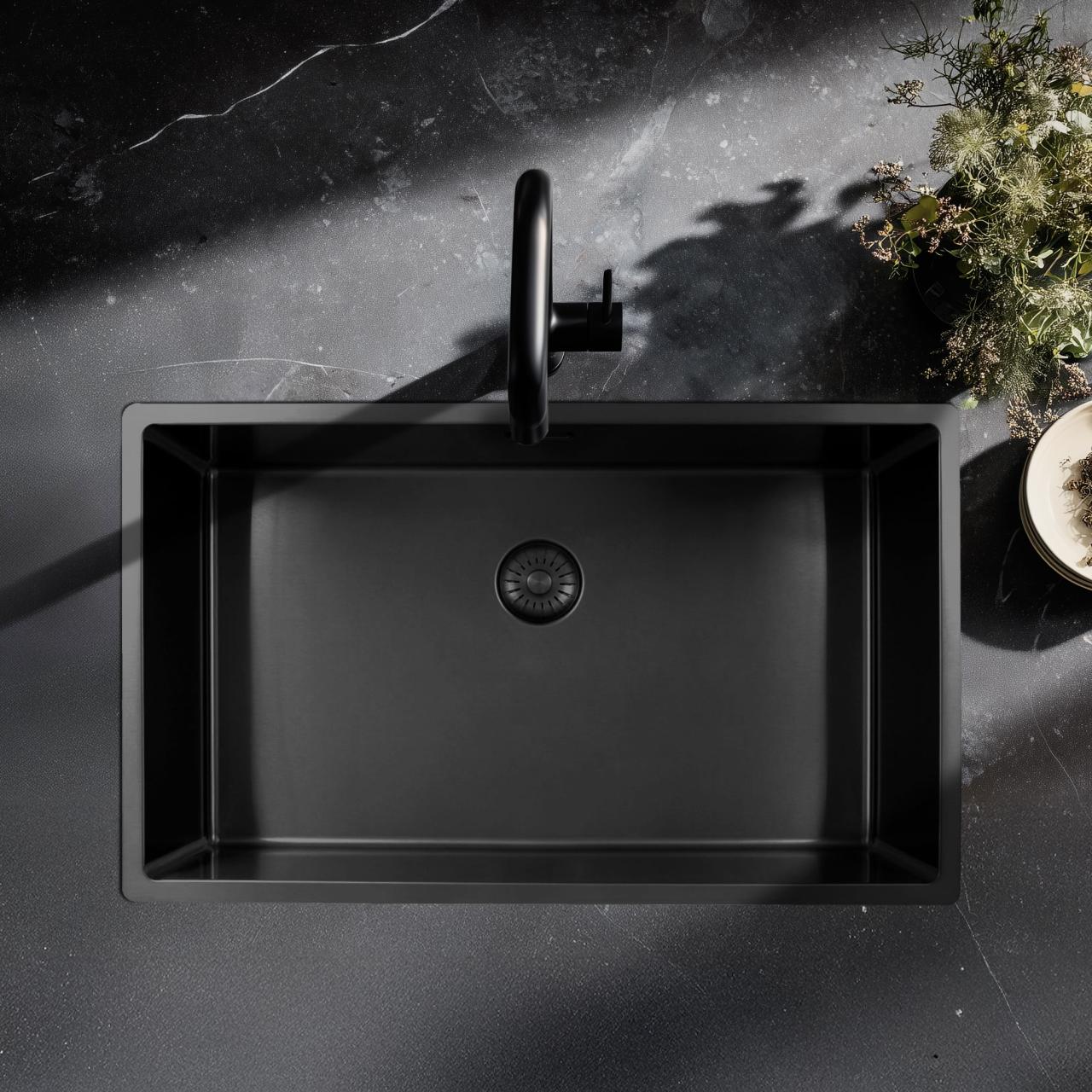 Pure.Sink Exclusivo großer Gun-Metal-Spülbecken 70x40 cm 10mm Radius Unterbau, Flach Einbau und Aufbau PEX7040-61