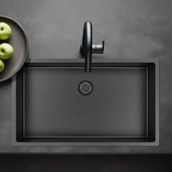 Pure.Sink Exclusivo großer Gun-Metal-Spülbecken 70x40 cm 10mm Radius Unterbau, Flach Einbau und Aufbau PEX7040-61