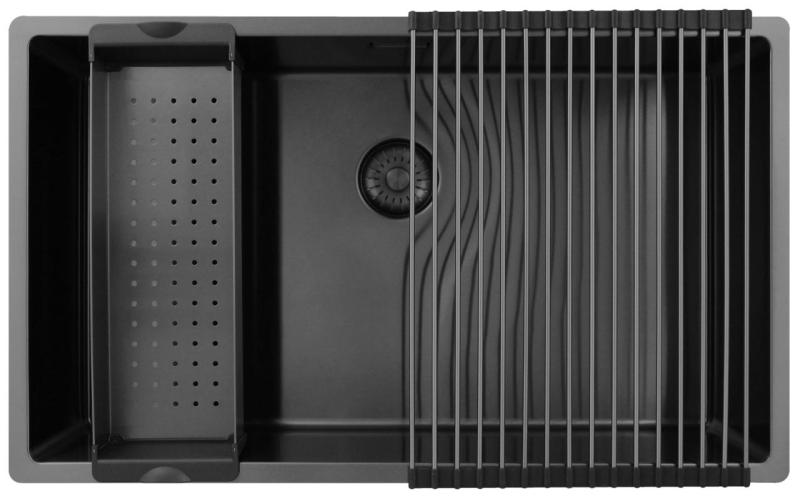 Pure.Sink Exclusivo großer Gun-Metal-Spülbecken 70x40 cm 10mm Radius Unterbau, Flach Einbau und Aufbau PEX7040-61