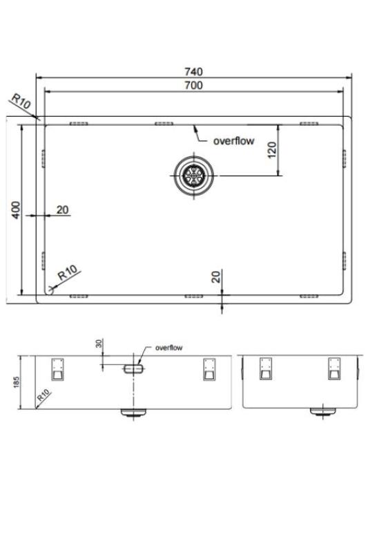 Pure.Sink Exclusivo große Kupferspüle 70x40 cm 10mm Radius Unterbau, Flacheneinbau und Aufbau PEX7040-62