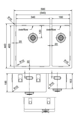 Pure.Sink Exclusivo Edelstahl 1,5 eineinhalb Spüle 34+18 cm 10mm Radius PEX341840-02