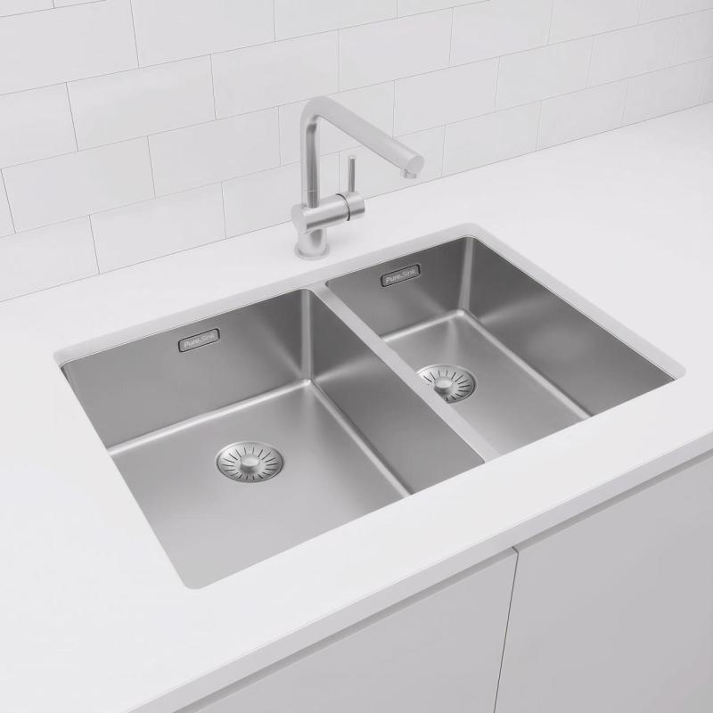Pure.Sink Exclusivo Edelstahl 1,5 eineinhalb Spüle 34+18 cm 10mm Radius PEX341840-02