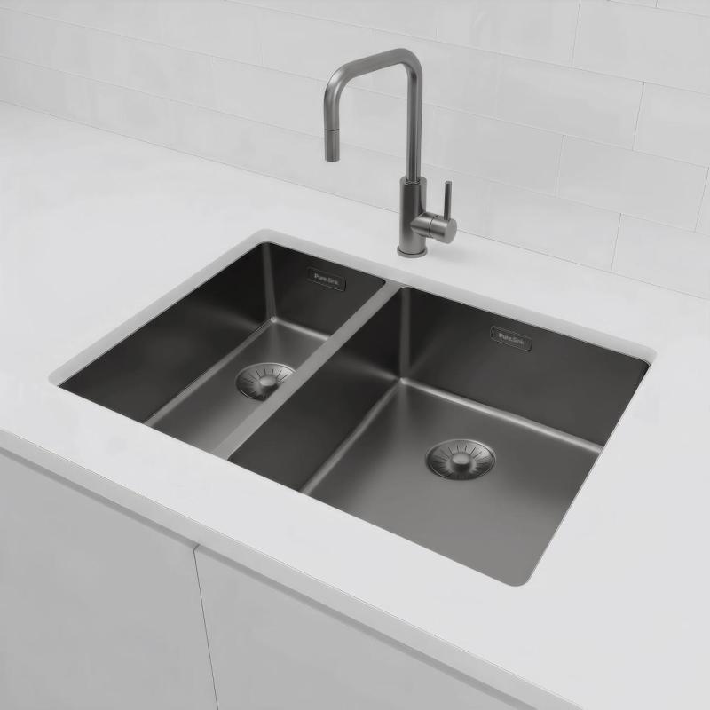 Pure.Sink Exclusivo Gun Metal 1,5 anderthalb Spülbecken 18+34 cm 10mm Radius PEX183440-61