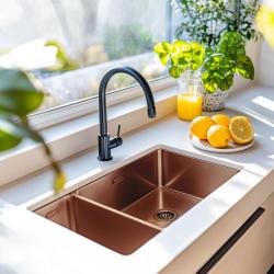 Pure.Sink Exklusivo Kupfer 1,5 anderthalb Spülbecken 18+34cm 10mm Radius PEX183440-62