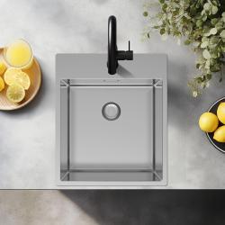 Pure.Sink Exklusiver RVS Spüle 44x52 cm Tapwing mit Lochbank für Wasserhahn 10mm Radius PEX4040T-02