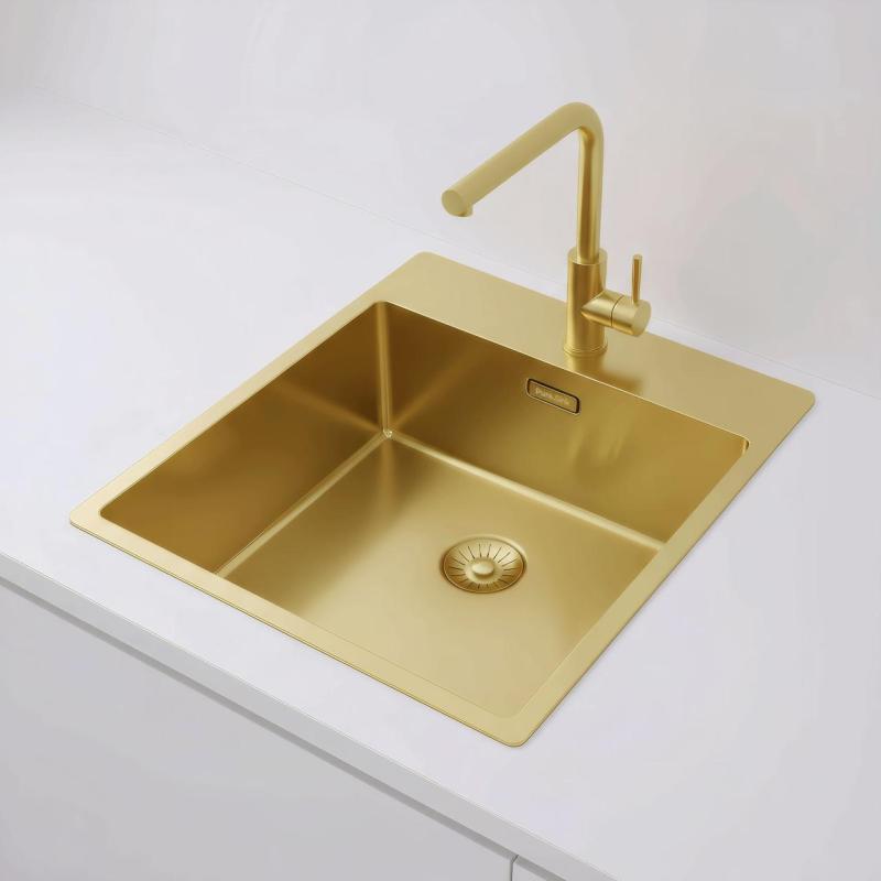Pure.Sink Exclusivo Goldene Spüle 44x52 cm Tapwing mit Hahnlochbank 10mm Radius PEX4040T-60