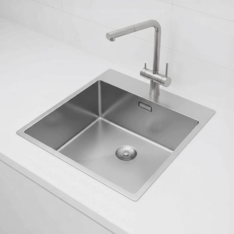Pure.Sink Exclusivo Edelstahl Spüle 49x52 cm Tapwing mit Lochbank für Wasserhahn 10mm Radius PEX4540T-02