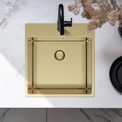 Pure.Sink Exclusivo Goldene Spülbecken 49x52 cm Tapwing mit Lochbank für den Wasserhahn 10mm Radius PEX4540T-60