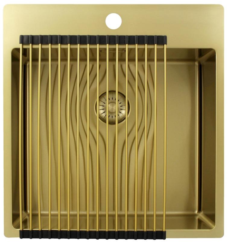 Pure.Sink Exclusivo Goldene Spülbecken 49x52 cm Tapwing mit Lochbank für den Wasserhahn 10mm Radius PEX4540T-60