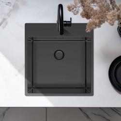 Pure.Sink Exclusivo Gun Metal Spüle 49x52 cm Tapwing mit Lochbank für Wasserhahn 10mm Radius PEX4540T-61