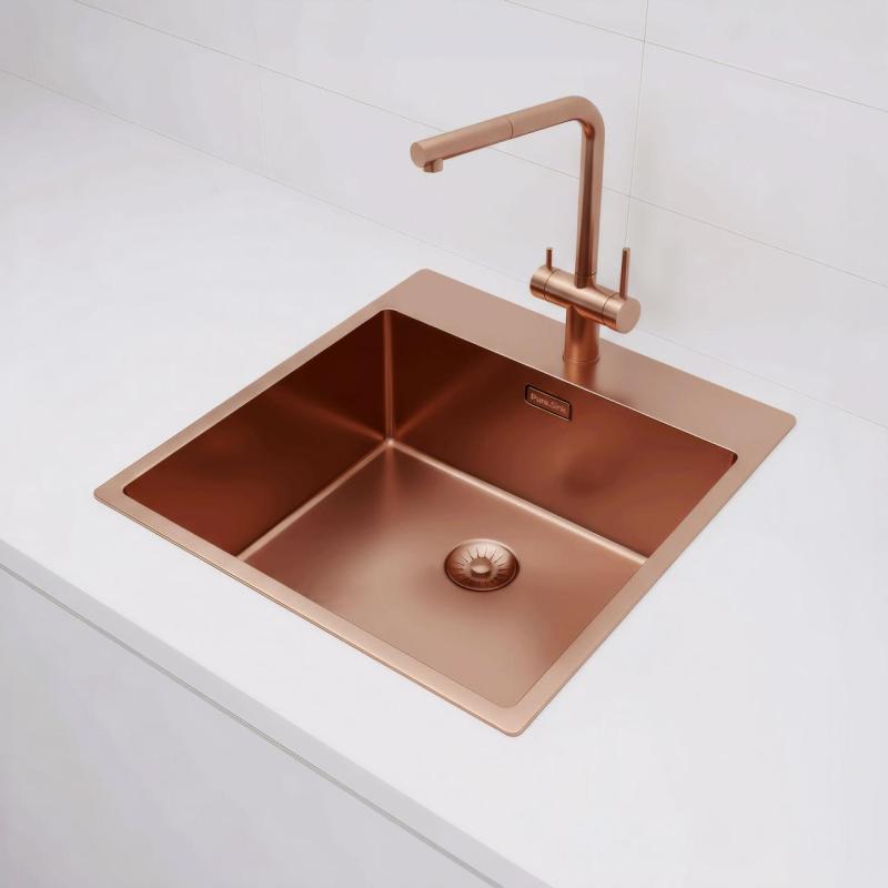 Pure.Sink Exclusivo Kupfer Spülbecken 49x52 cm Tapwing mit Hahnlochbank 10mm Radius PEX4540T-62