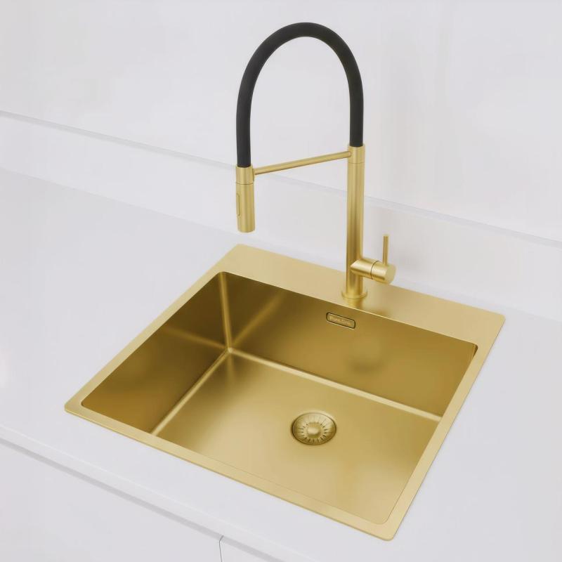 Pure.Sink Exclusivo Goldene Spülbecken 54x52 cm Tapwing mit Kranlochbank 10mm Radius PEX5040T-60