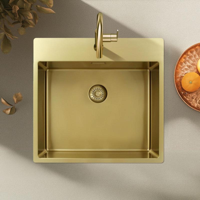 Pure.Sink Exclusivo Goldene Spülbecken 54x52 cm Tapwing mit Kranlochbank 10mm Radius PEX5040T-60