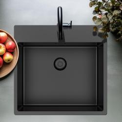 Pure.Sink Exklusiv Gun Metal Spüle 54x52 cm Tapwing mit Lochbank für Wasserhahn 10mm Radius PEX5040T-61