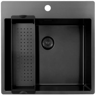 Pure.Sink Exclusivo Gun Metal Spüle 54x52 cm Tapwing mit Lochbank für Wasserhahn 10mm Radius PEX5040T-61
