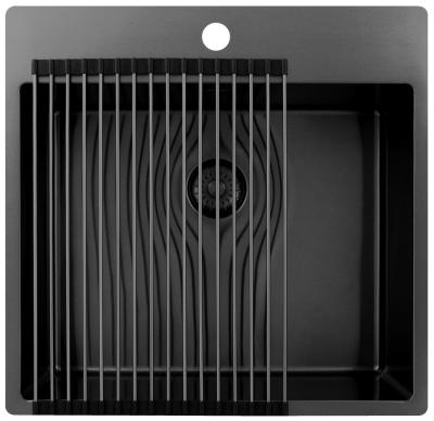Pure.Sink Exclusivo Gun Metal Spüle 54x52 cm Tapwing mit Lochbank für Wasserhahn 10mm Radius PEX5040T-61