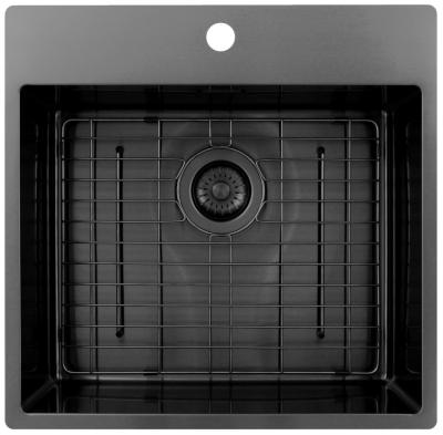 Pure.Sink Exclusivo Gun Metal Spüle 54x52 cm Tapwing mit Lochbank für Wasserhahn 10mm Radius PEX5040T-61