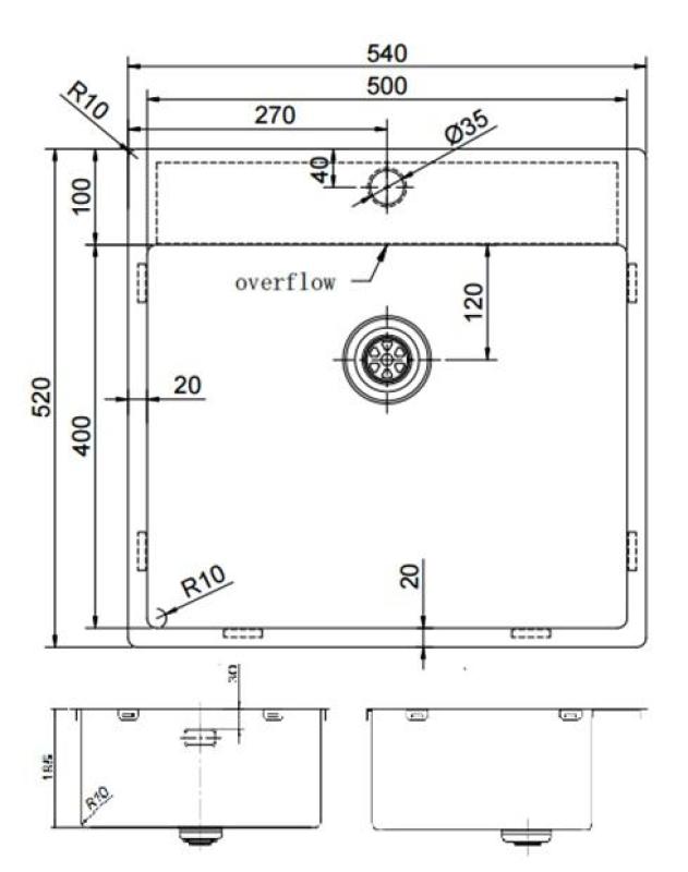 Pure.Sink Exclusivo Gun Metal Spüle 54x52 cm Tapwing mit Lochbank für Wasserhahn 10mm Radius PEX5040T-61