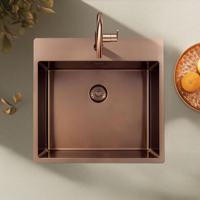 Pure.Sink Exclusivo Kupfer Spüle 54x52 cm Tapwing mit Armaturenbank 10mm Radius PEX5040T-62